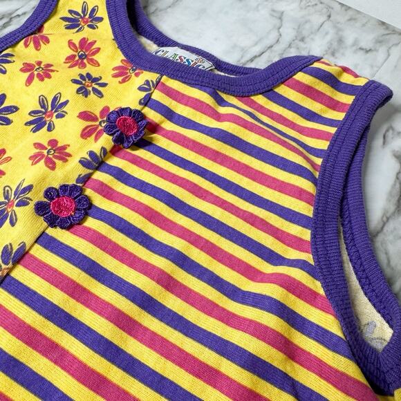 Classic Pieces Other - VTG 1990s Girls Striped Floral Swing Tank Top Size 6 6X Made in USA Yellow